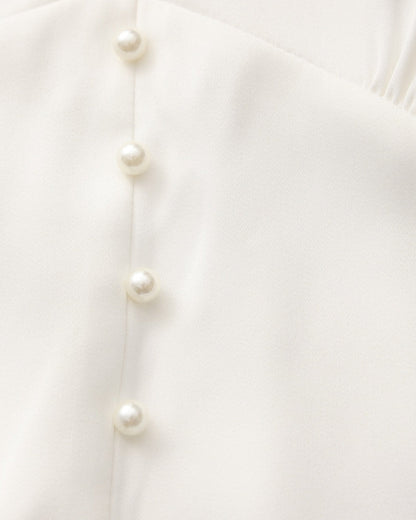 Pearl Button Ruffle Midi Dress
